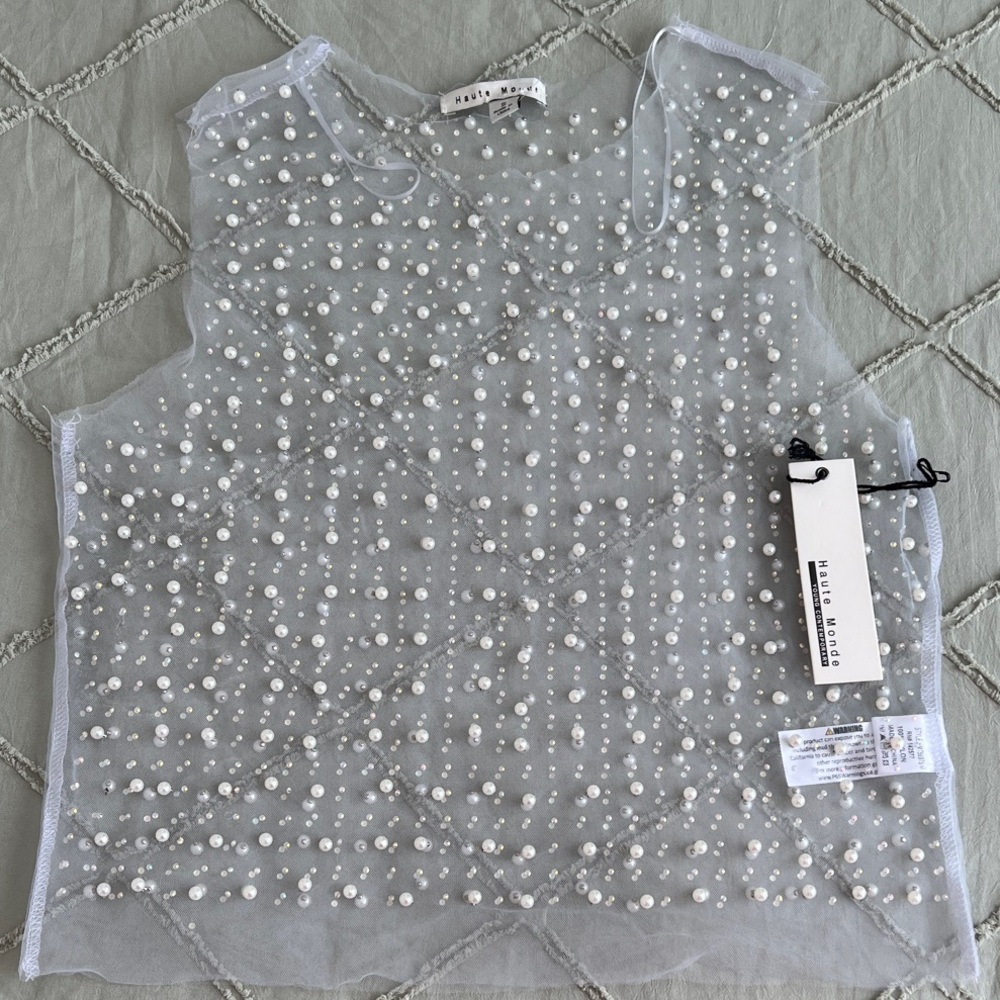 Haute Monde White Sheer Embellished Blouse